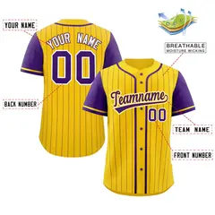 Gold Purple Stripe Raglan Authentic Baseball Jersey 2