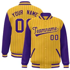 Gold Purple Stripe Raglan Varsity Bomber Jacket 1