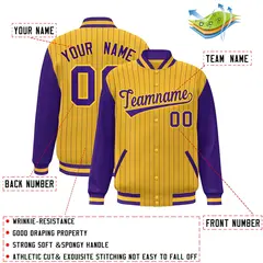 Gold Purple Stripe Raglan Varsity Bomber Jacket 2