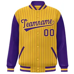 Gold Purple Stripe Raglan Varsity Bomber Jacket 3