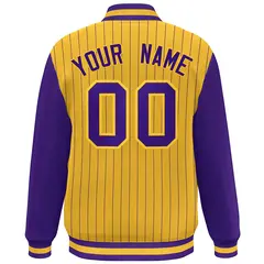 Gold Purple Stripe Raglan Varsity Bomber Jacket 4