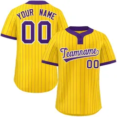 Gold Purple Stripe Two-Button Softball Jersey 1