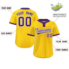 Gold Purple Stripe Two-Button Softball Jersey 2