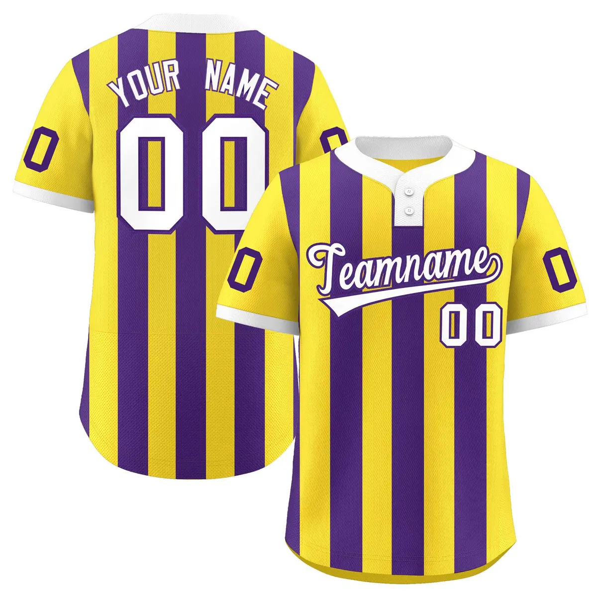 Gold Purple Stripe Two-Button Softball Jersey