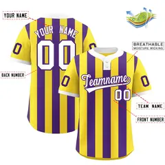 Gold Purple Stripe Two-Button Softball Jersey 2