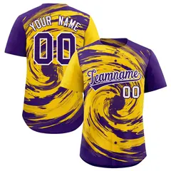 Gold Purple Swirl Graffiti Baseball Jersey 1