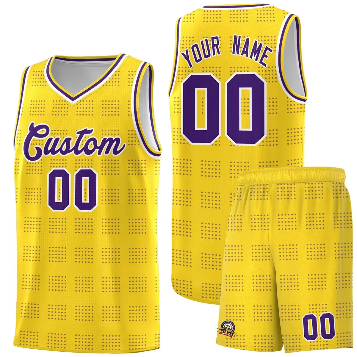 Gold Purple Trailblazer Dot Pattern Basketball Jersey