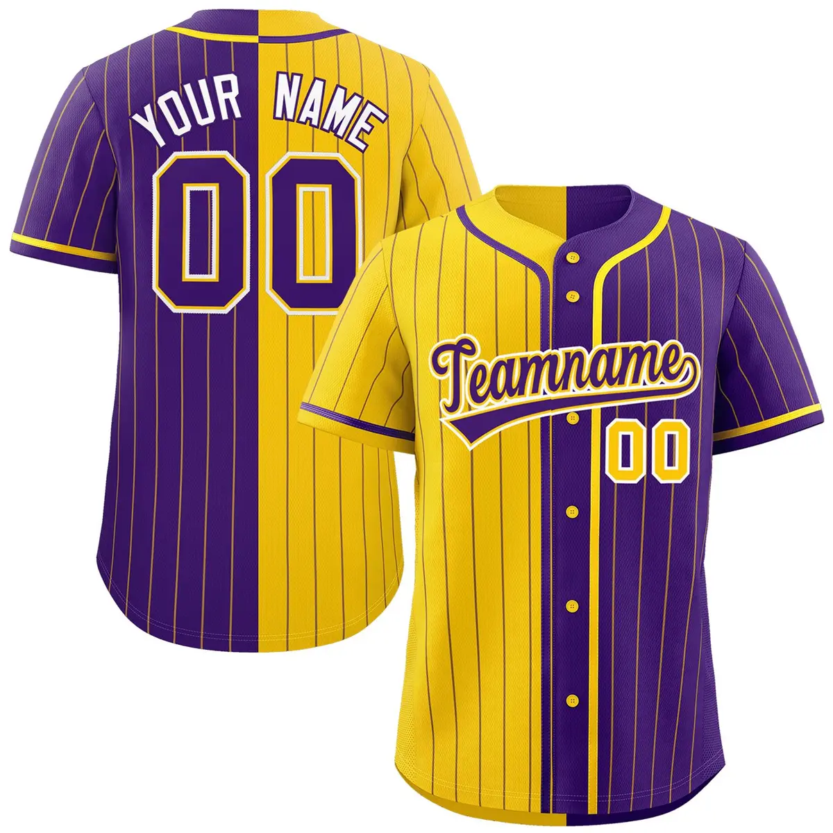Gold Purple Two Tone Striped Authentic Baseball Jersey