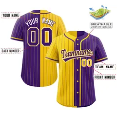 Gold Purple Two Tone Striped Authentic Baseball Jersey 2