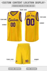 Gold Purple Vertical Stripe Basketball Team Jersey 2