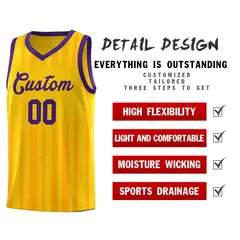 Gold Purple Vertical Stripe Basketball Team Jersey 4