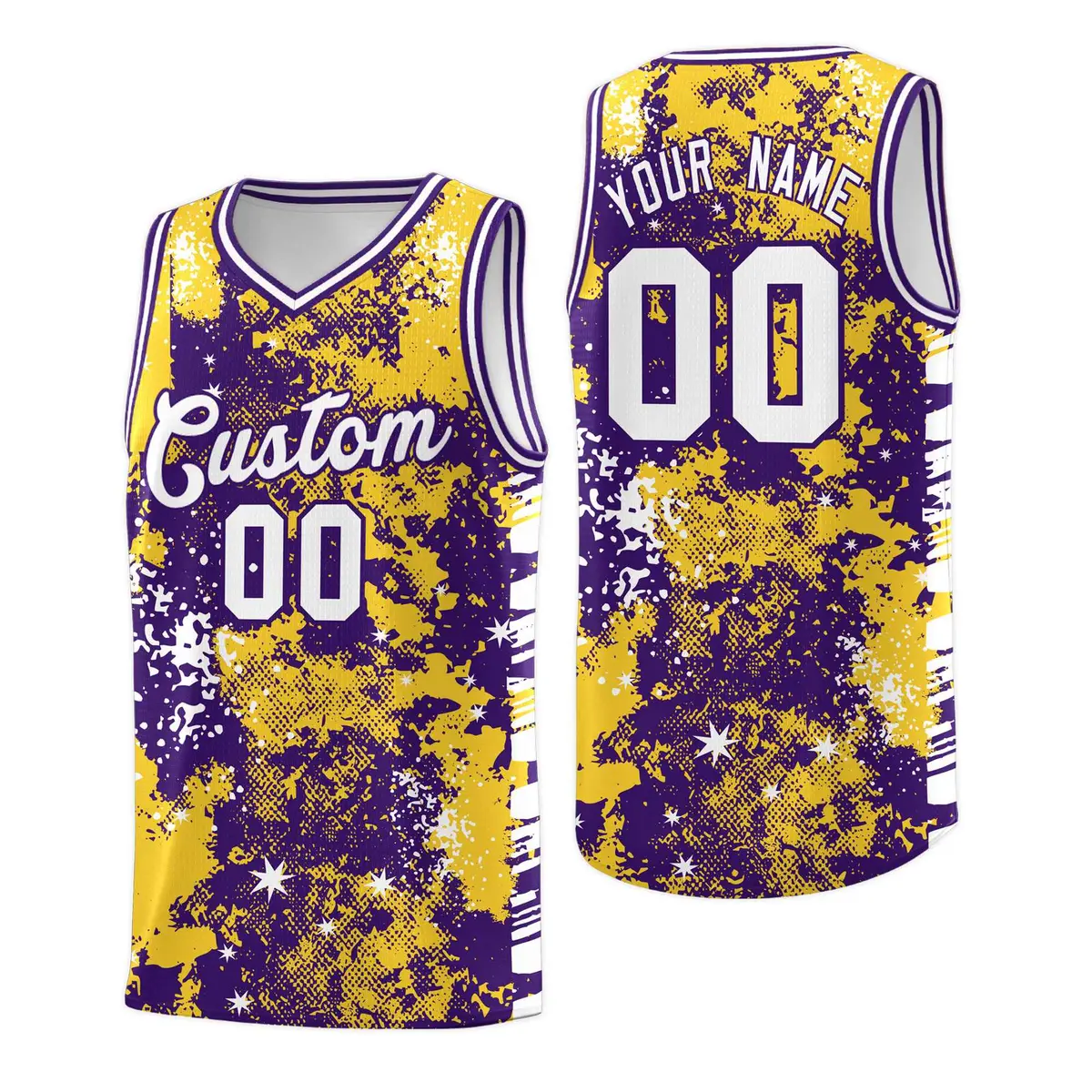 Gold Purple Vice Burst Graffiti Basketball Jersey