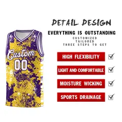 Gold Purple Vice Burst Graffiti Drapable Basketball Jersey 2