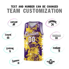 Gold Purple Vice Burst Graffiti Drapable Basketball Jersey 4