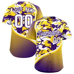 Gold Purple White Camo Gradient Fashion Baseball Jersey 1