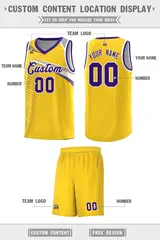 Gold Purple-White Chest Color Block Basketball Jersey 2