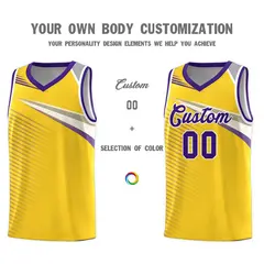 Gold Purple-White Chest Color Block Basketball Jersey 3