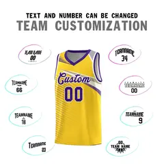 Gold Purple-White Chest Color Block Basketball Jersey 4