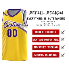 Gold Purple-White Chest Color Block Basketball Jersey 5