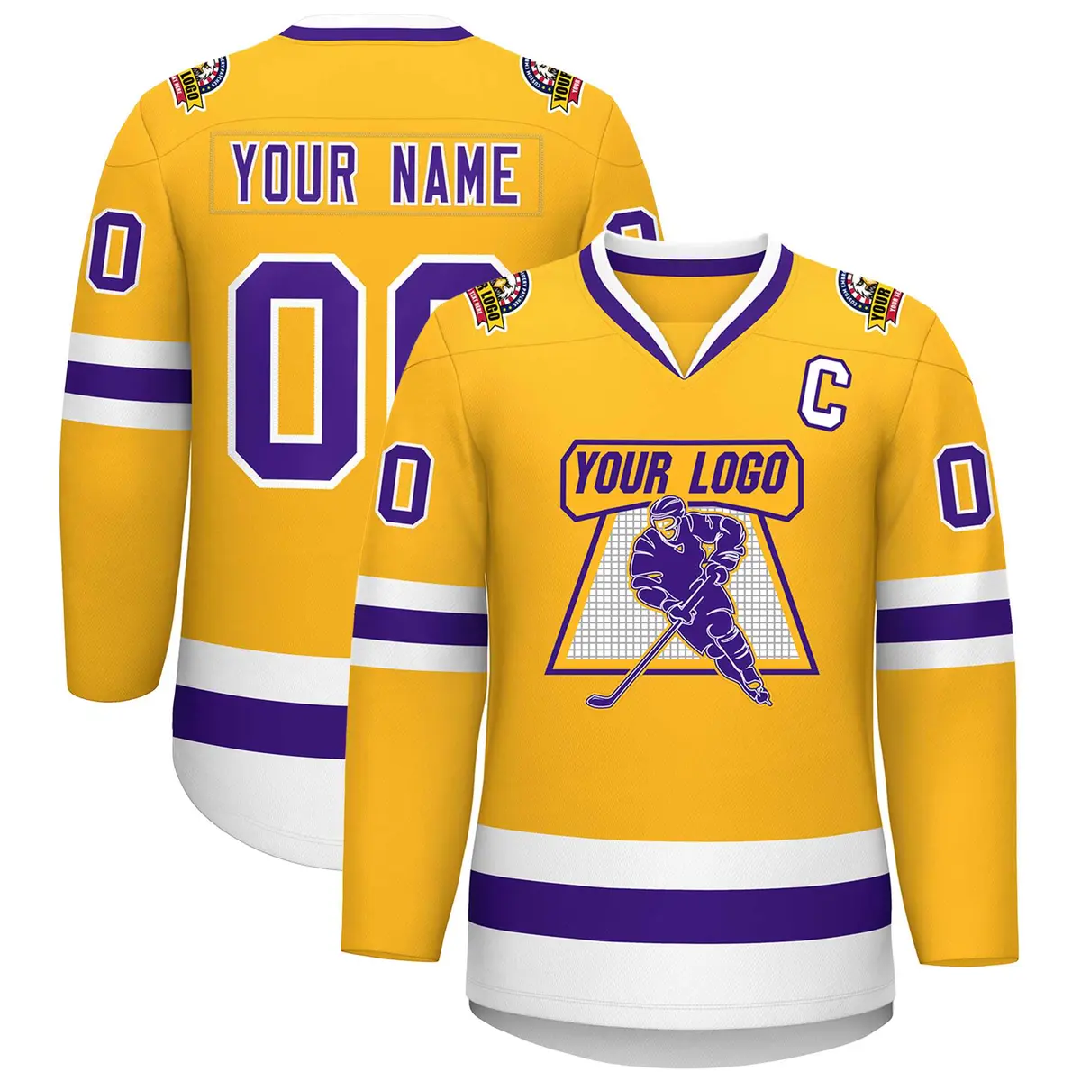 Gold Purple-White Classic Style Hockey Jersey