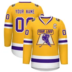 Gold Purple-White Classic Style Hockey Jersey