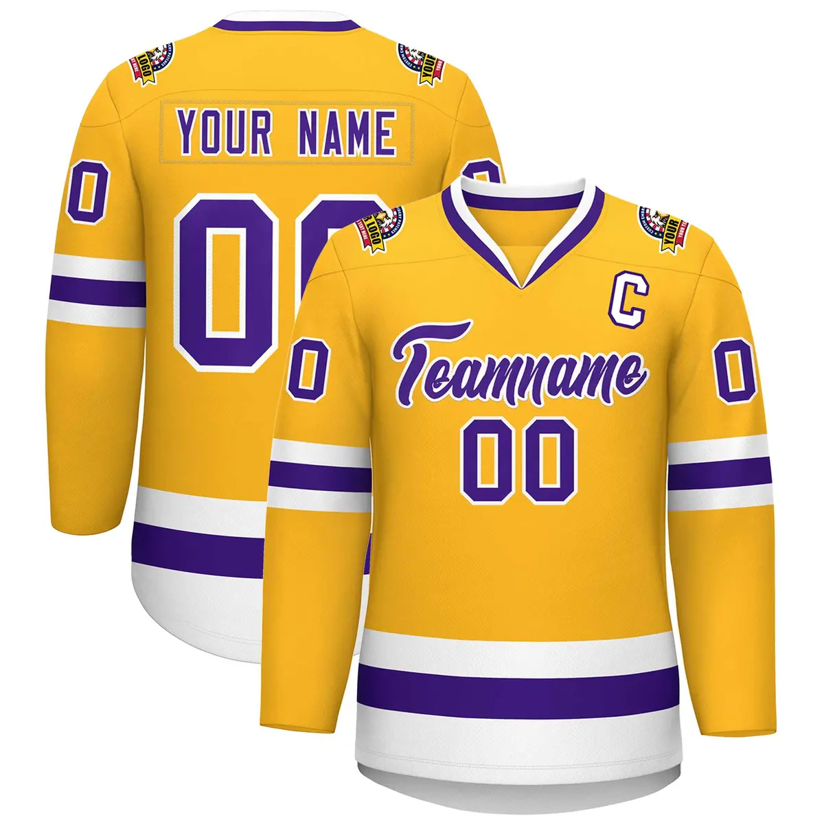 Gold Purple-White Classic Style Hockey Jersey