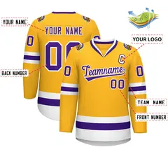 Gold Purple-White Classic Style Hockey Jersey 2