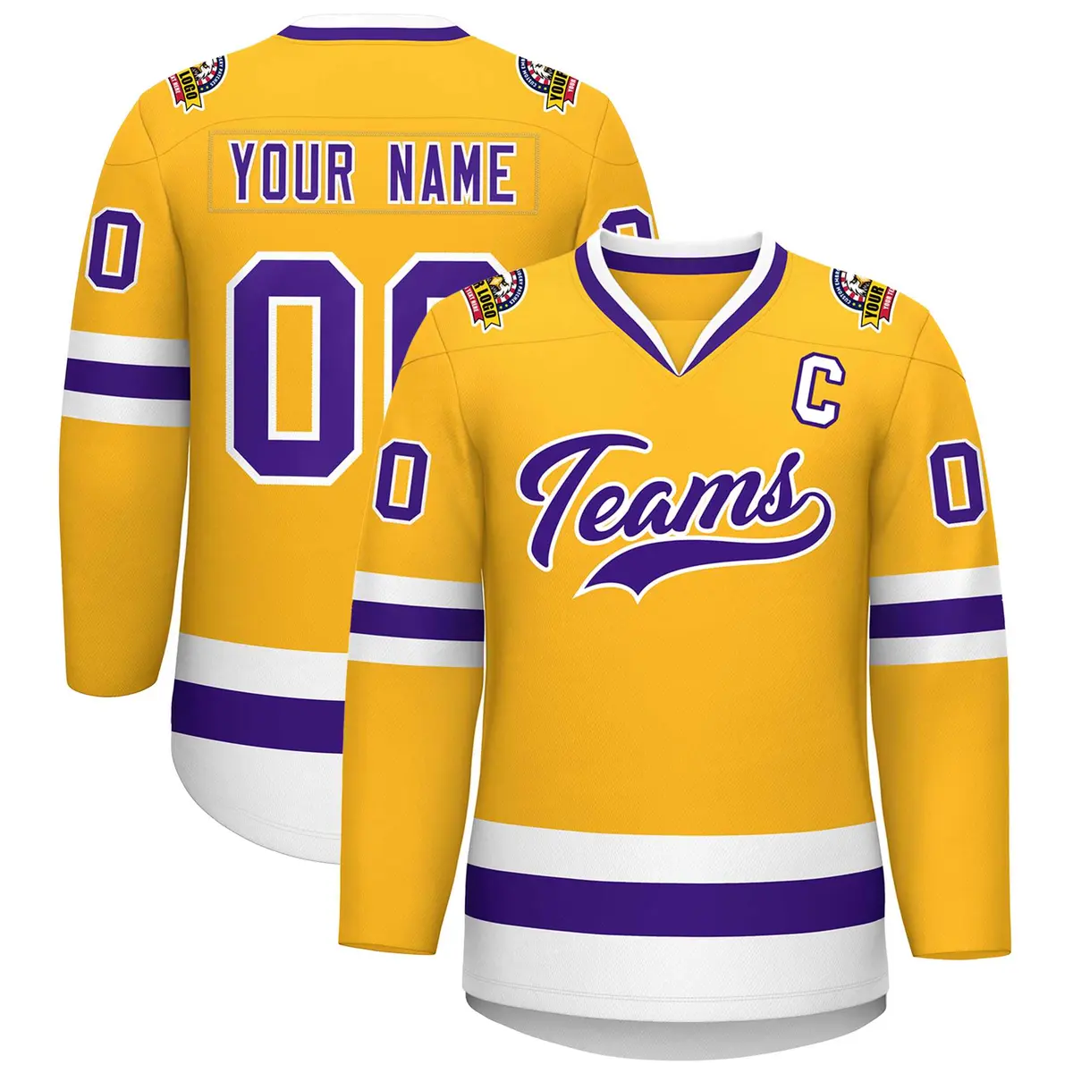 Gold Purple-White Classic Style Hockey Jersey