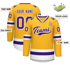 Gold Purple-White Classic Style Hockey Jersey 2