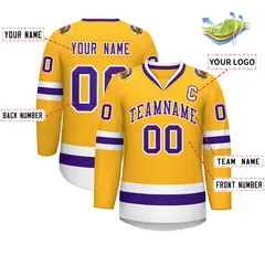 Gold Purple-White Classic Style Hockey Jersey 2