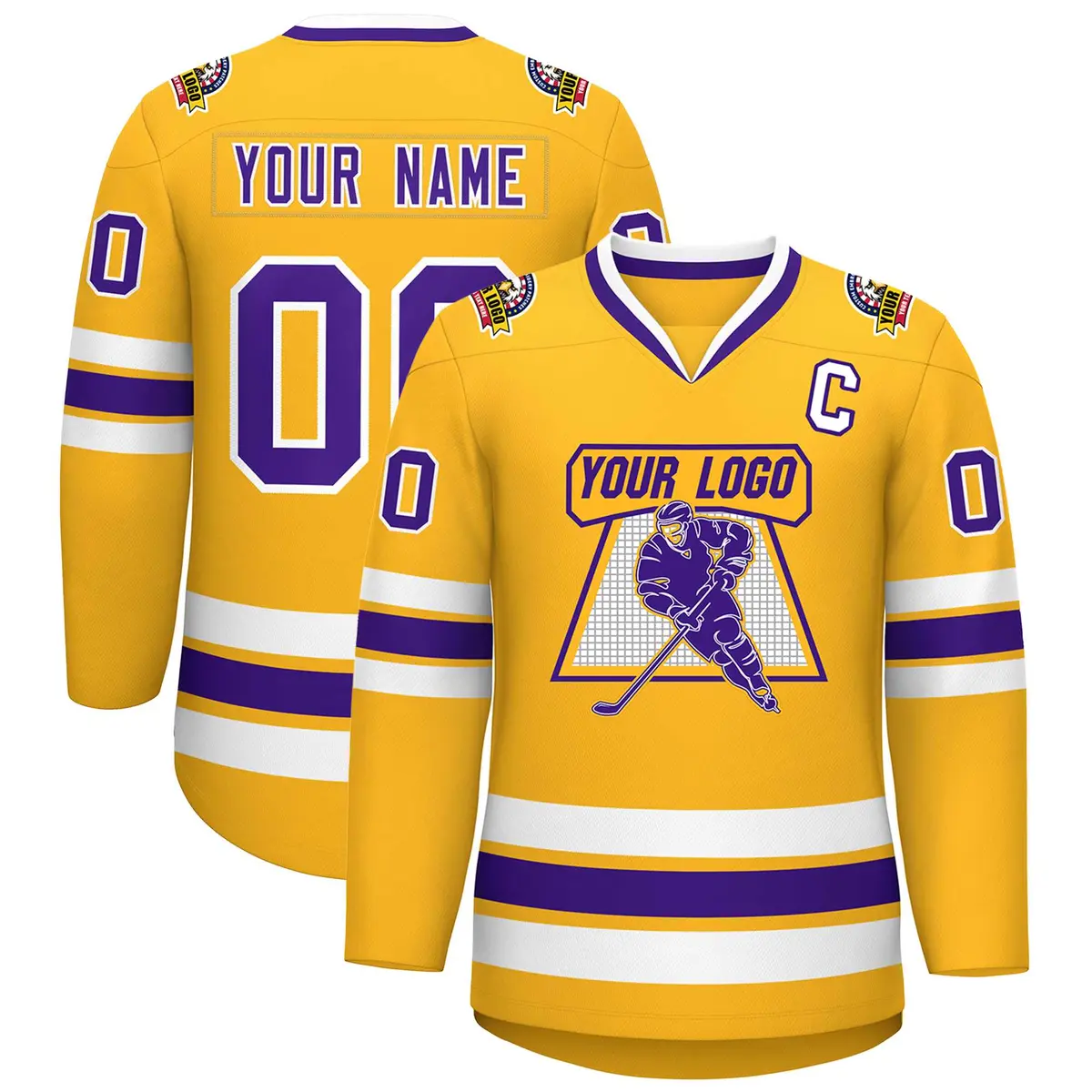 Gold Purple-White Classic Style Hockey Jersey