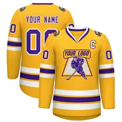 Gold Purple-White Classic Style Hockey Jersey 1