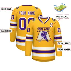 Gold Purple-White Classic Style Hockey Jersey 2