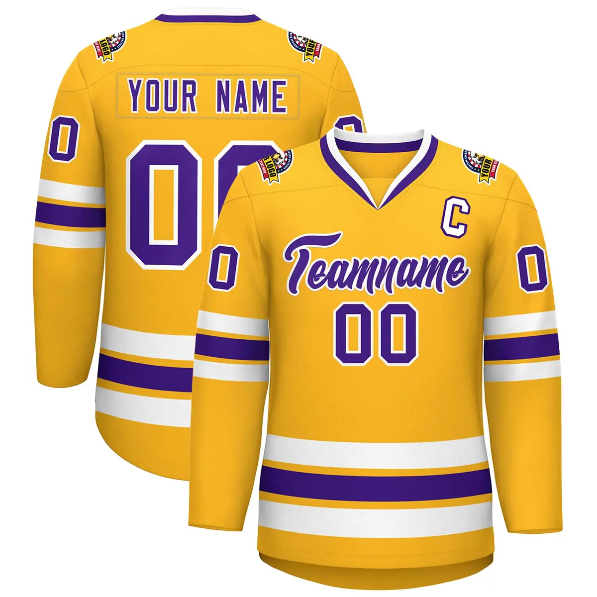 Gold Purple-White Classic Style Hockey Jersey