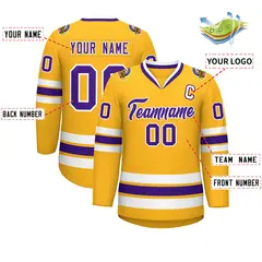 Gold Purple-White Classic Style Hockey Jersey 2