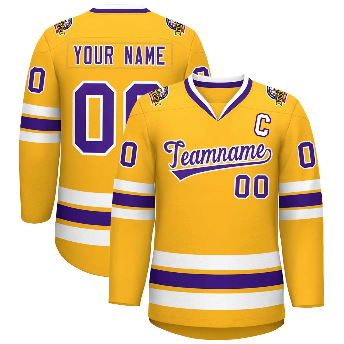 Gold Purple-White Classic Style Hockey Jersey
