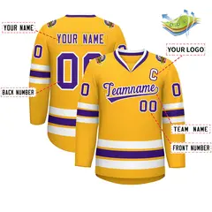 Gold Purple-White Classic Style Hockey Jersey 2