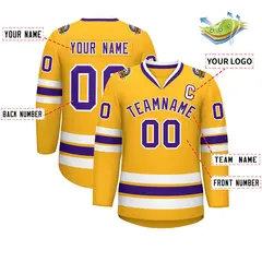 Gold Purple-White Classic Style Hockey Jersey 2