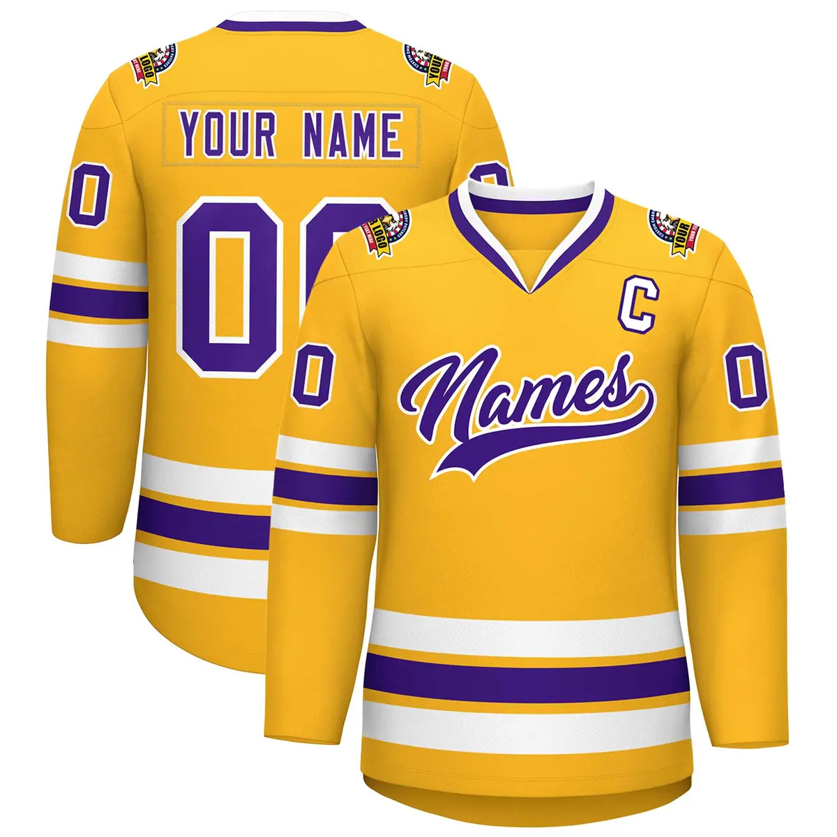 Gold Purple-White Classic Style Hockey Jersey