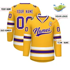 Gold Purple-White Classic Style Hockey Jersey 2