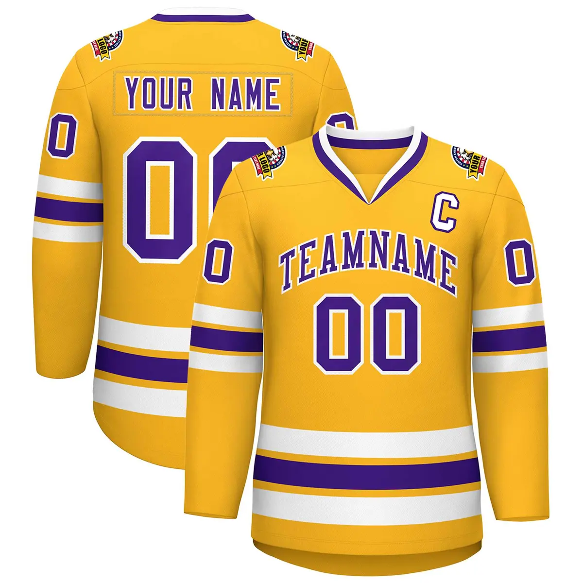 Gold Purple-White Classic Style Hockey Jersey