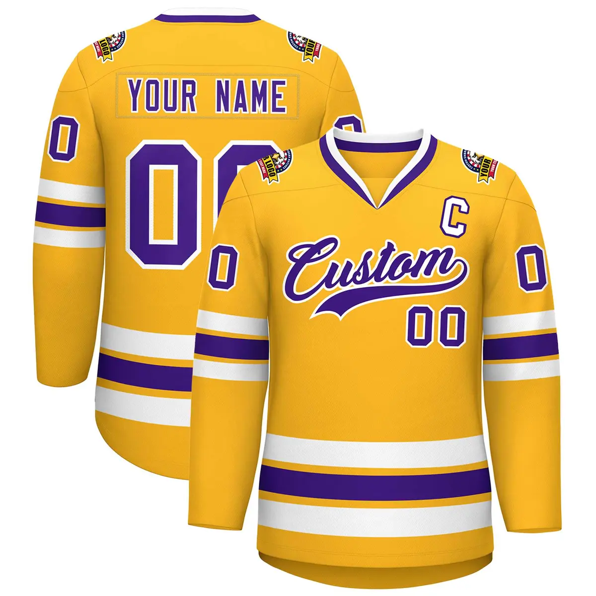Gold Purple-White Classic Style Hockey Jersey