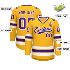 Gold Purple-White Classic Style Hockey Jersey 2