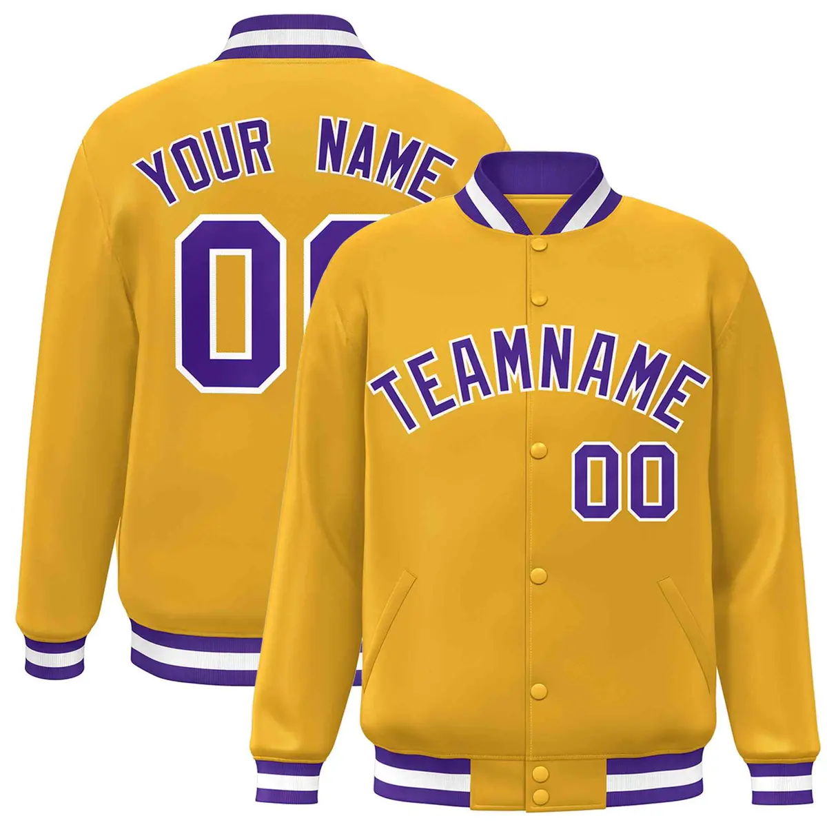 Gold Purple-White Classic Varsity Full-Snap Letterman Jacket