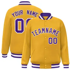Gold Purple-White Classic Varsity Full-Snap Letterman Jacket 1