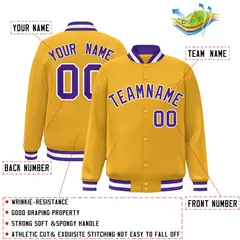 Gold Purple-White Classic Varsity Full-Snap Letterman Jacket 2