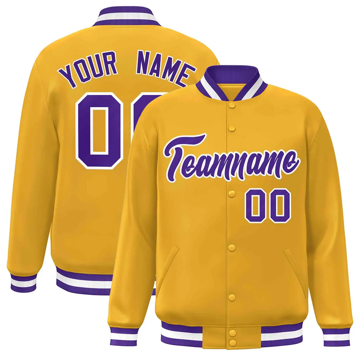Gold Purple-White Classic Varsity Full-Snap Letterman Jacket