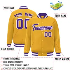 Gold Purple-White Classic Varsity Full-Snap Letterman Jacket 2