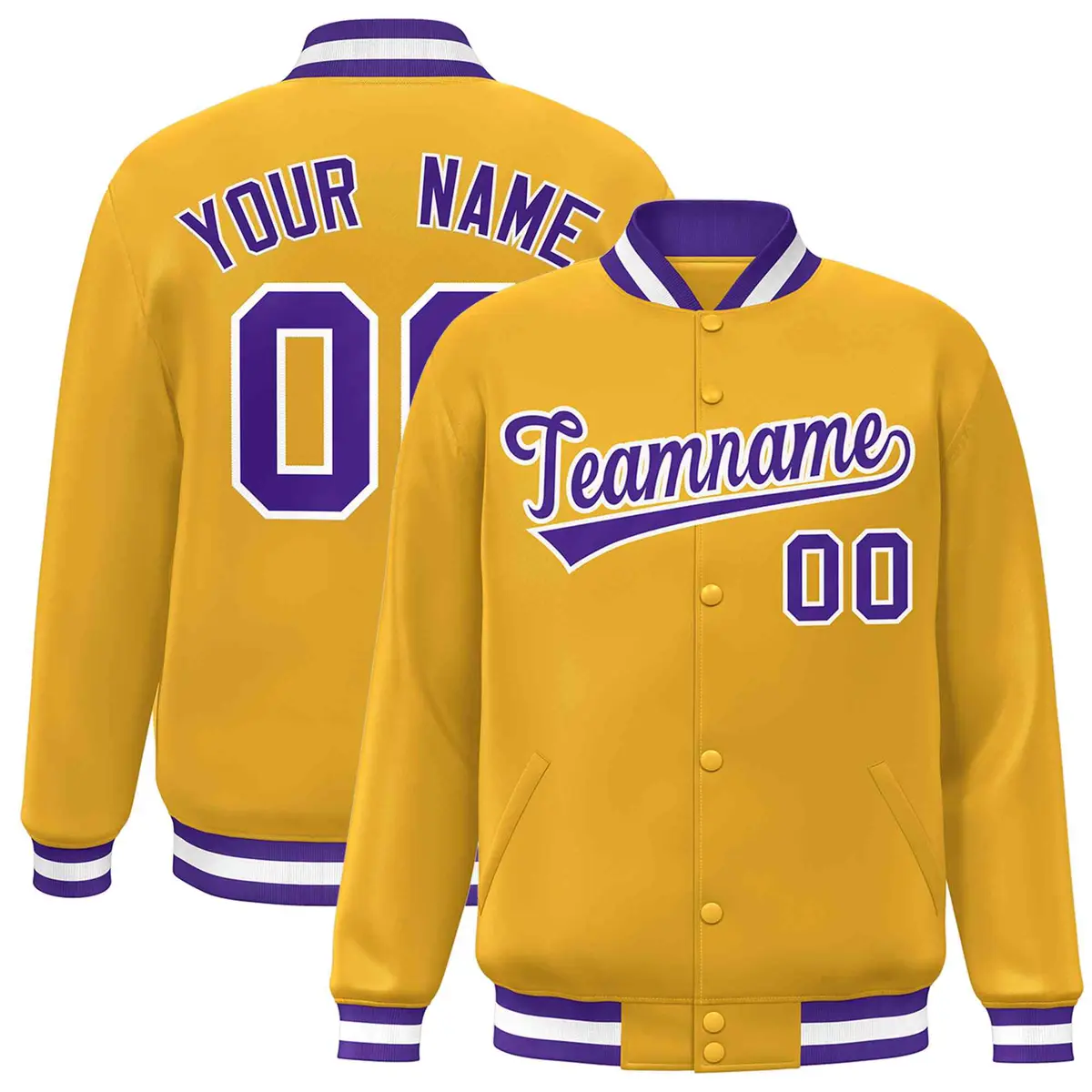 Gold Purple-White Classic Varsity Full-Snap Letterman Jacket