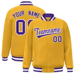 Gold Purple-White Classic Varsity Full-Snap Letterman Jacket 1